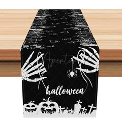 Aperturee - Aperturee Ghost in a Cemetery Halloween Table Runner Spooky Graveyard Decor with a Full Moon Haunted Holiday Party
