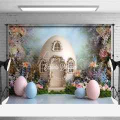 Aperturee - Aperturee Giant Egg House Easter Photography Backdrop Pastel Eggs and Spring Floral Garden Studio Background