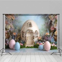 Aperturee - Aperturee Giant Egg House Easter Photography Backdrop Pastel Eggs and Spring Floral Garden Studio Background