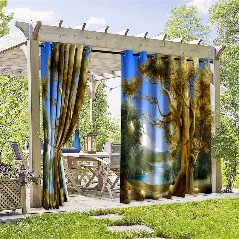 Aperturee - Aperturee Giant Trees Scene Waterproof Printed Outdoor Curtains