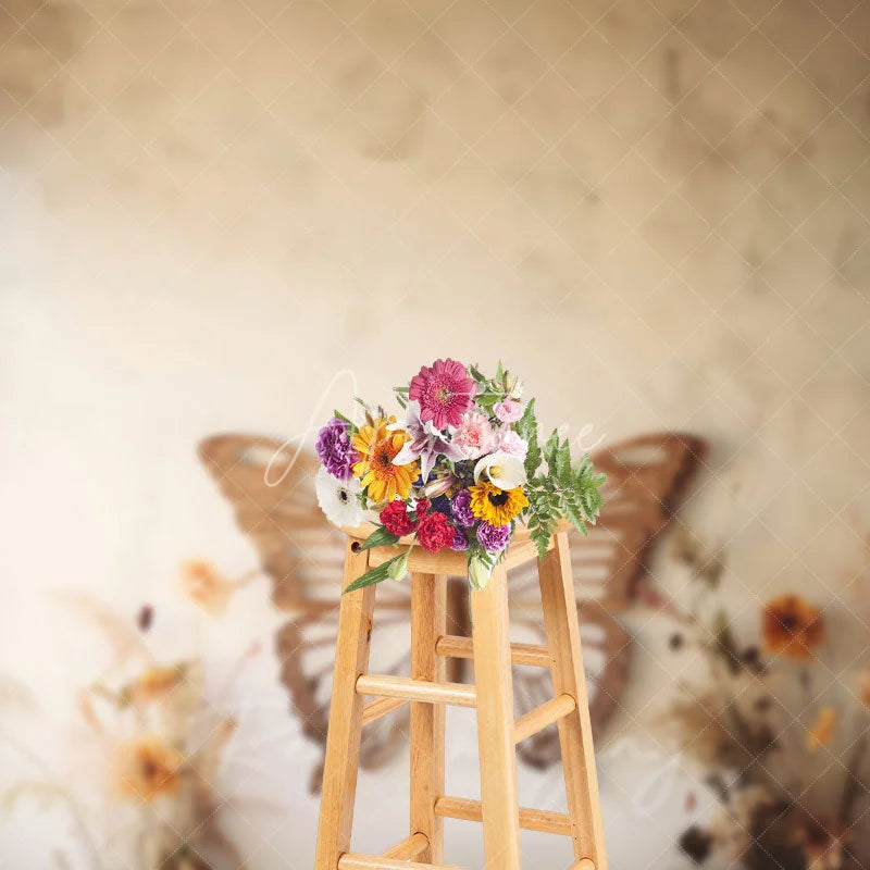 Aperturee - Aperturee Giant Wooden Butterfly Headboard Backdrop Boho Dried Flower Photography Background