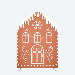 Aperturee - Aperturee Gingerbread House Barn Door Arch Backdrop Christmas Candy Themed Party Decor Holiday Photography Background