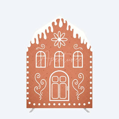 Aperturee - Aperturee Gingerbread House Barn Door Arch Backdrop Christmas Candy Themed Party Decor Holiday Photography Background