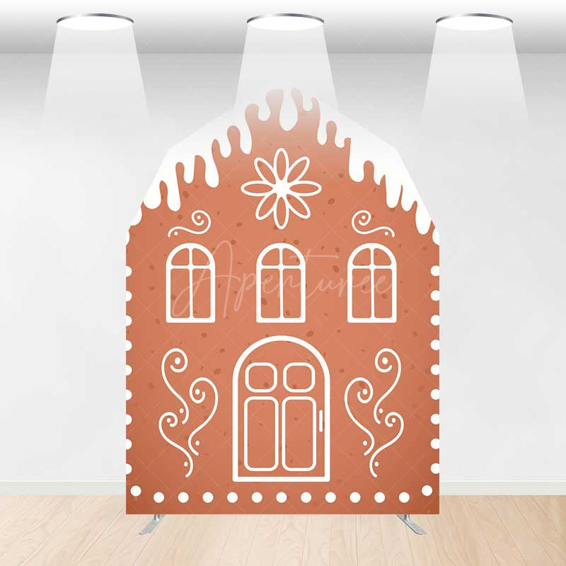 Aperturee - Aperturee Gingerbread House Barn Door Arch Backdrop Christmas Candy Themed Party Decor Holiday Photography Background