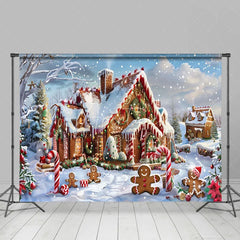 Aperturee - Aperturee Gingerbread House Candy Cane Snow Christmas Backdrop