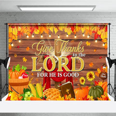 Aperturee - Aperturee Give Thanks to the Lord Backdrop Religious Christian Thanksgiving Banner Autumn Fall Pumpkins Cross Photo Props