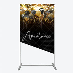 Aperturee - Aperturee Glamorous Black Gold Silver Glitter Balloons Fireworks Rectangle Arch Backdrop Elegant Birthday Party Decoration