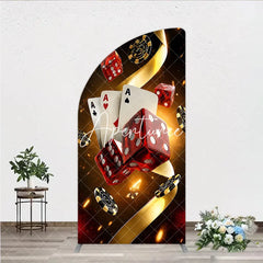 Aperturee - Aperturee Glamorous Casino Game Night Half Moon Arch Backdrop featuring Playing Cards Dice and Golden Chips