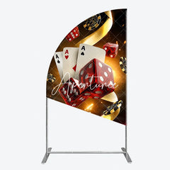 Aperturee - Aperturee Glamorous Casino Game Night Half Moon Arch Backdrop featuring Playing Cards Dice and Golden Chips