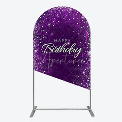 Aperturee - Aperturee Glamorous Purple and Silver Glitter Happy Birthday Round Top Arch Backdrop Elegant Celebration Party Decor
