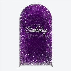 Aperturee - Aperturee Glamorous Purple and Silver Glitter Happy Birthday Round Top Arch Backdrop Elegant Celebration Party Decor