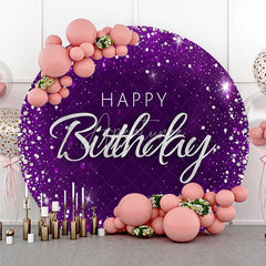 Aperturee - Aperturee Glamorous Purple Silver Glitter Diamond Happy Birthday Round Backdrop Elegant Celebration Party Decor