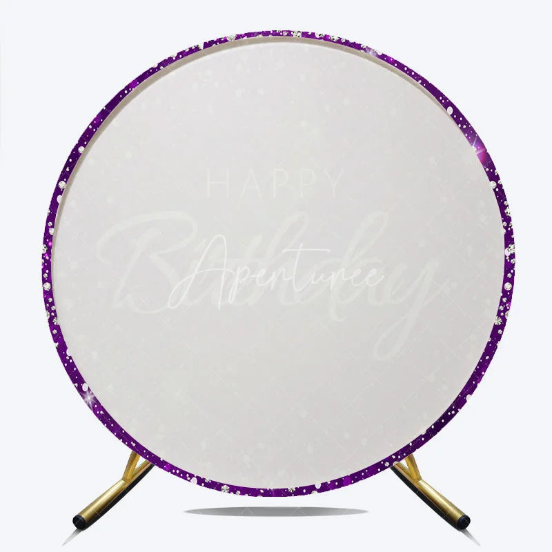 Aperturee - Aperturee Glamorous Purple Silver Glitter Diamond Happy Birthday Round Backdrop Elegant Celebration Party Decor