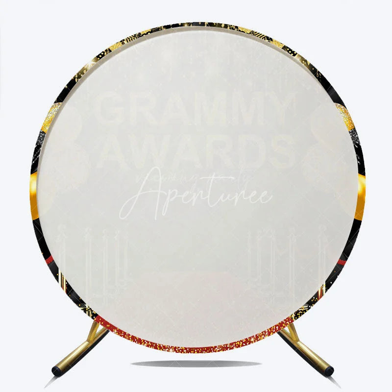 Aperturee - Aperturee Glamorous Red Carpet Awards Night Round Backdrop Hollywood Gala Viewing Party Black Gold Balloons