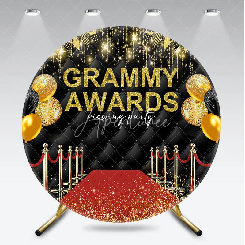 Aperturee - Aperturee Glamorous Red Carpet Awards Night Round Backdrop Hollywood Gala Viewing Party Black Gold Balloons