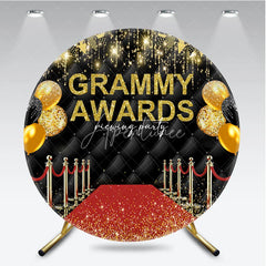 Aperturee - Aperturee Glamorous Red Carpet Awards Night Round Backdrop Hollywood Gala Viewing Party Black Gold Balloons