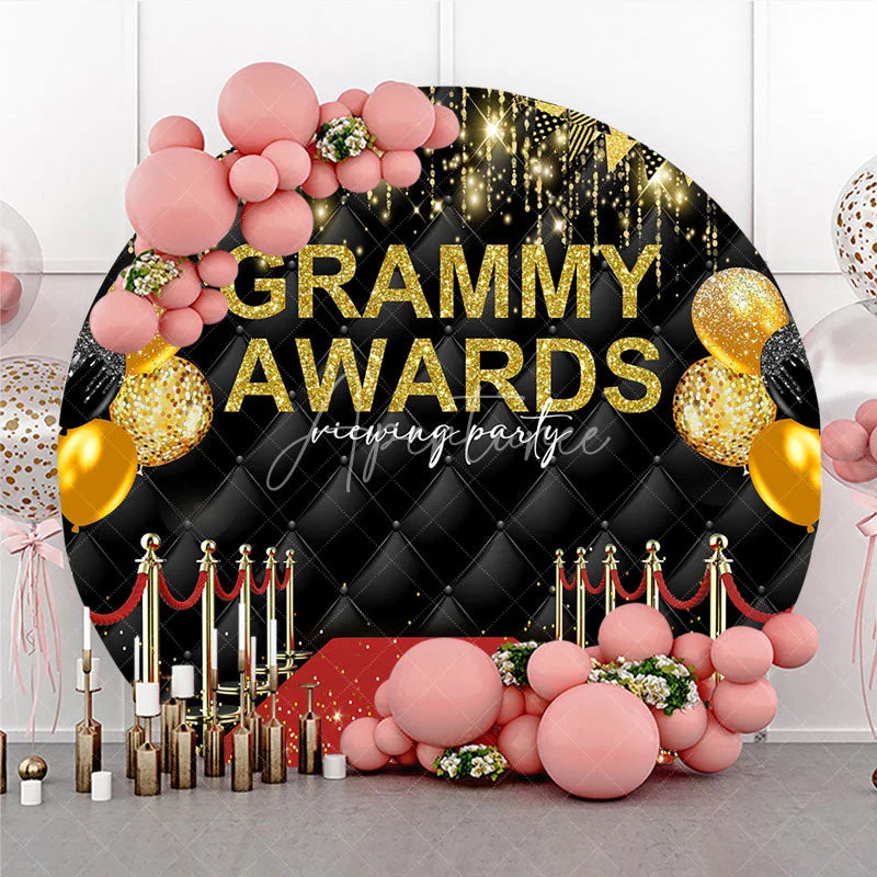Aperturee - Aperturee Glamorous Red Carpet Awards Night Round Backdrop Hollywood Gala Viewing Party Black Gold Balloons
