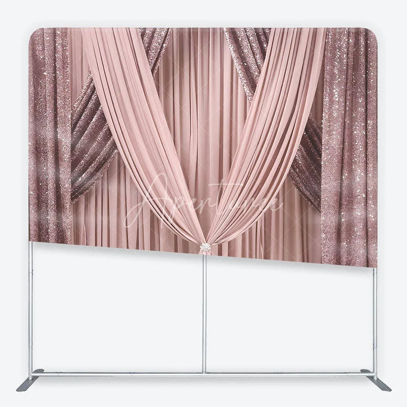 Aperturee - Aperturee Glamorous Rose Gold Sequin and Blush Pink Draped Square Double-Sided Backdrop Elegant Wedding Party Decor