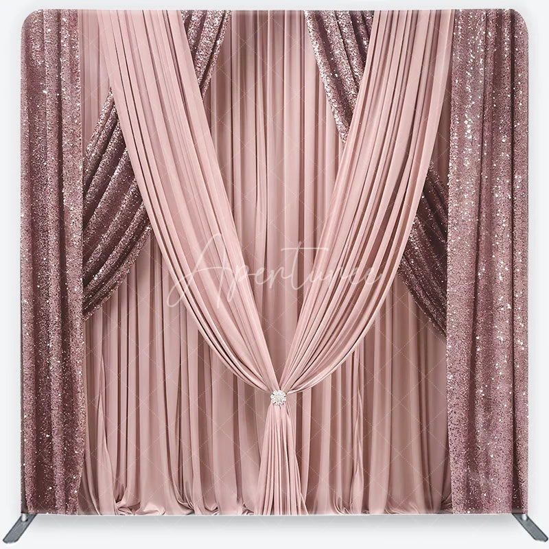 Aperturee - Aperturee Glamorous Rose Gold Sequin and Blush Pink Draped Square Double-Sided Backdrop Elegant Wedding Party Decor