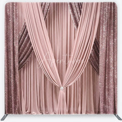 Aperturee - Aperturee Glamorous Rose Gold Sequin and Blush Pink Draped Square Double-Sided Backdrop Elegant Wedding Party Decor