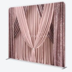 Aperturee - Aperturee Glamorous Rose Gold Sequin and Blush Pink Draped Square Double-Sided Backdrop Elegant Wedding Party Decor