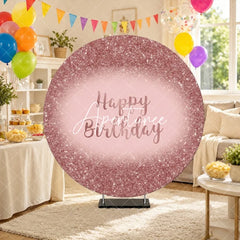 Aperturee - Aperturee Glamorous Shimmering Rose Gold Glitter Happy Birthday Round Backdrop Elegant Celebration Party Decor