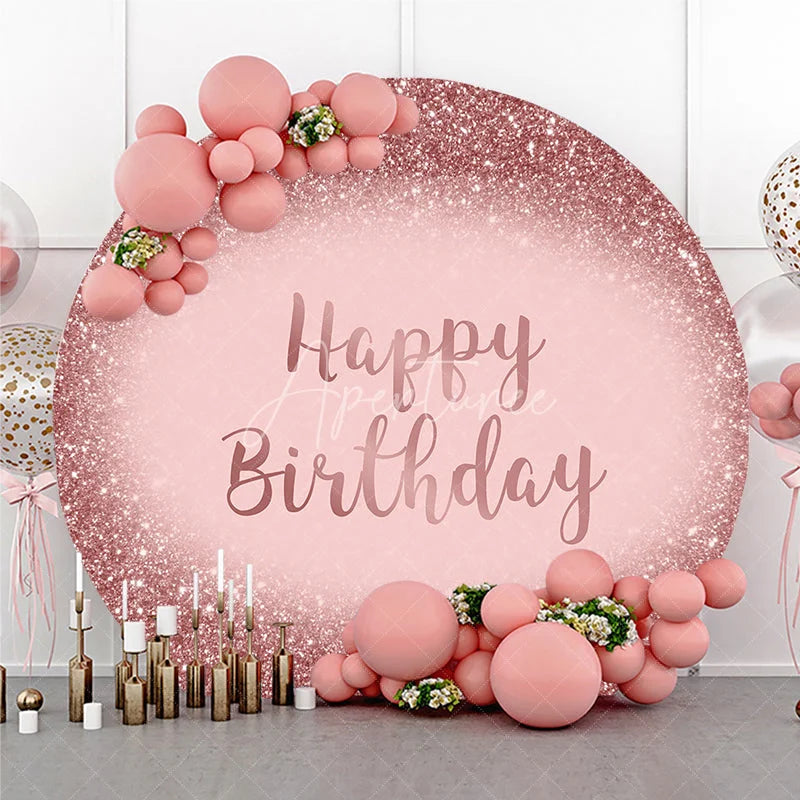Aperturee - Aperturee Glamorous Shimmering Rose Gold Glitter Happy Birthday Round Backdrop Elegant Celebration Party Decor