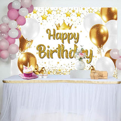 Aperturee - Aperturee Glitter Balloon Crown Star Happy Birthday Backdrop