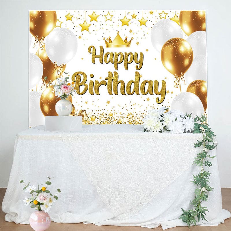 Aperturee - Aperturee Glitter Balloon Crown Star Happy Birthday Backdrop