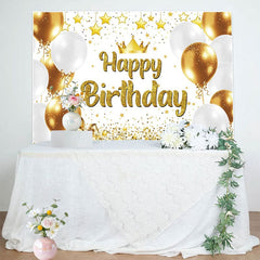 Aperturee - Aperturee Glitter Balloon Crown Star Happy Birthday Backdrop