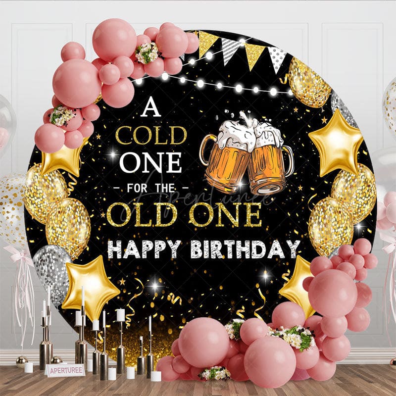 Aperturee - Aperturee Glitter Balloon Lights Round Happy Birthday Backdrop