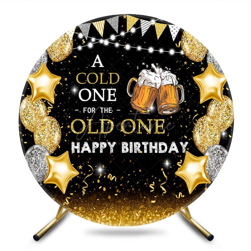 Aperturee - Aperturee Glitter Balloon Lights Round Happy Birthday Backdrop
