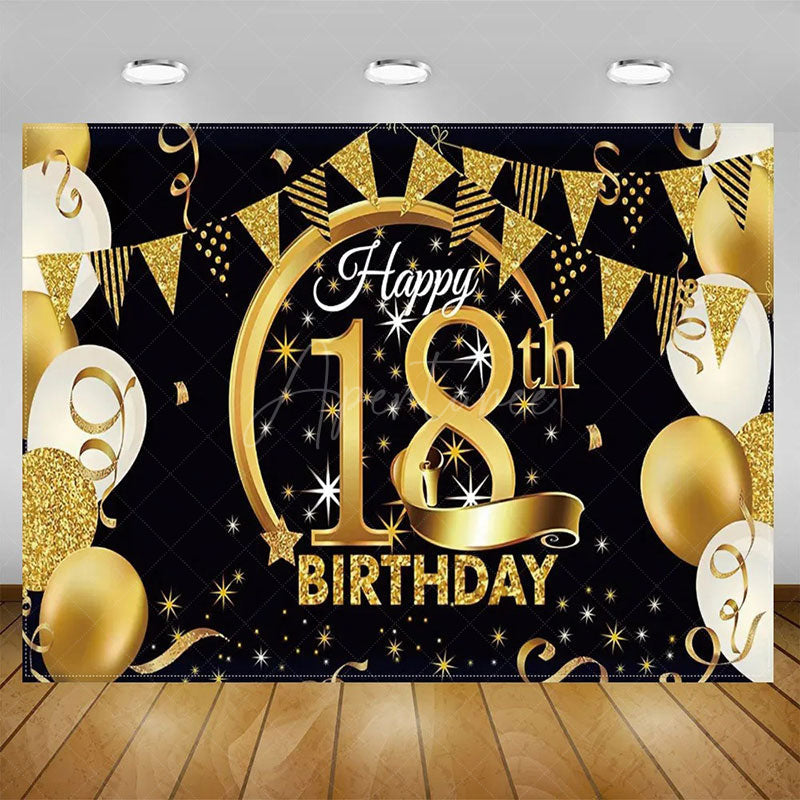 Aperturee - Aperturee Glitter Balloons Happy 18th Birthday Backdrop For Men Elegant Party Decor Event Photo Prop