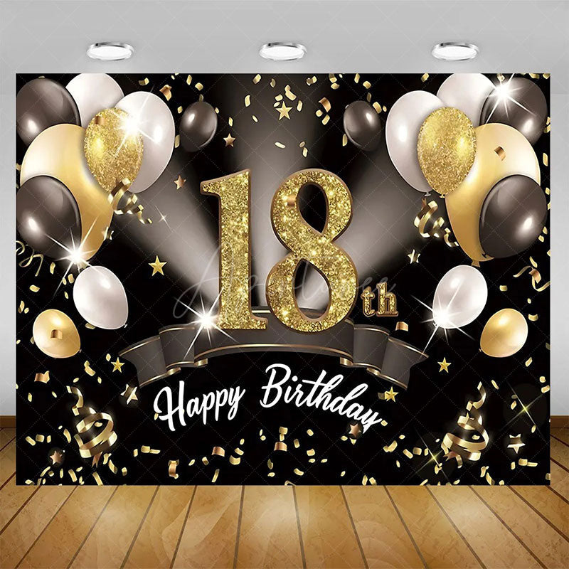 Aperturee - Aperturee Glitter Balloons Happy 18th Birthday Backdrop For Men Elegant Party Decor Event Photo Prop