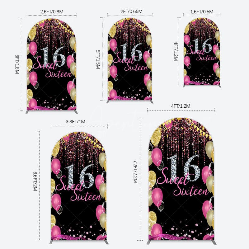 Aperturee - Aperturee Glitter Balloons Sweet 16 Birthday Arch Backdrop