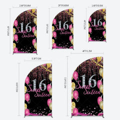 Aperturee - Aperturee Glitter Balloons Sweet 16 Birthday Half Moon Arch Backdrop