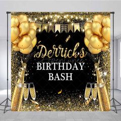 Aperturee - Aperturee Glitter Black Gold Flags Custom Birthday Backdrop