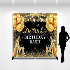 Aperturee - Aperturee Glitter Black Gold Flags Custom Birthday Backdrop