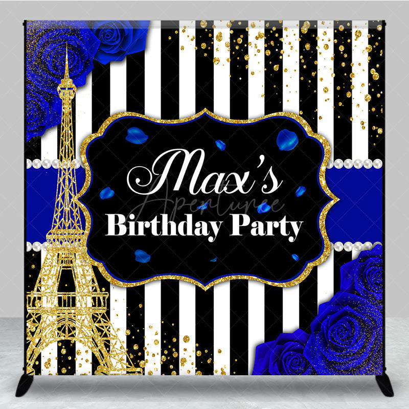 Aperturee Aperturee Glitter Blue Elegant Custom Name Birthday Backdrop