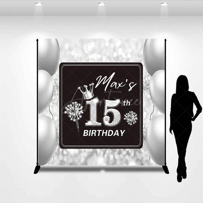 Aperturee - Aperturee Glitter Bokeh Black Grey Balloon Birthday Backdrop