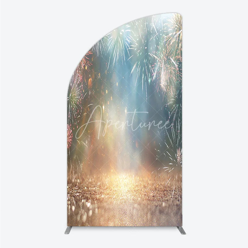 Aperturee - Aperturee Glitter Bokeh Blue Gold Celebration Half Moon Arch Backdrop Sparkling Festive New Year Party Decor