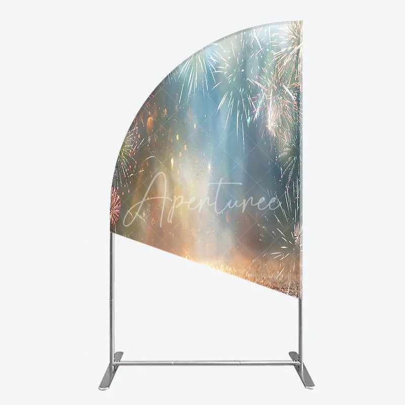 Aperturee - Aperturee Glitter Bokeh Blue Gold Celebration Half Moon Arch Backdrop Sparkling Festive New Year Party Decor