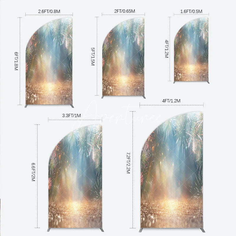 Aperturee - Aperturee Glitter Bokeh Blue Gold Celebration Half Moon Arch Backdrop Sparkling Festive New Year Party Decor