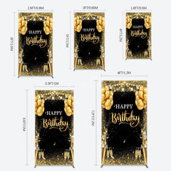 Aperturee - Aperturee Glitter Gold Balloon Flag Bokeh Black Rectangle Backdrop