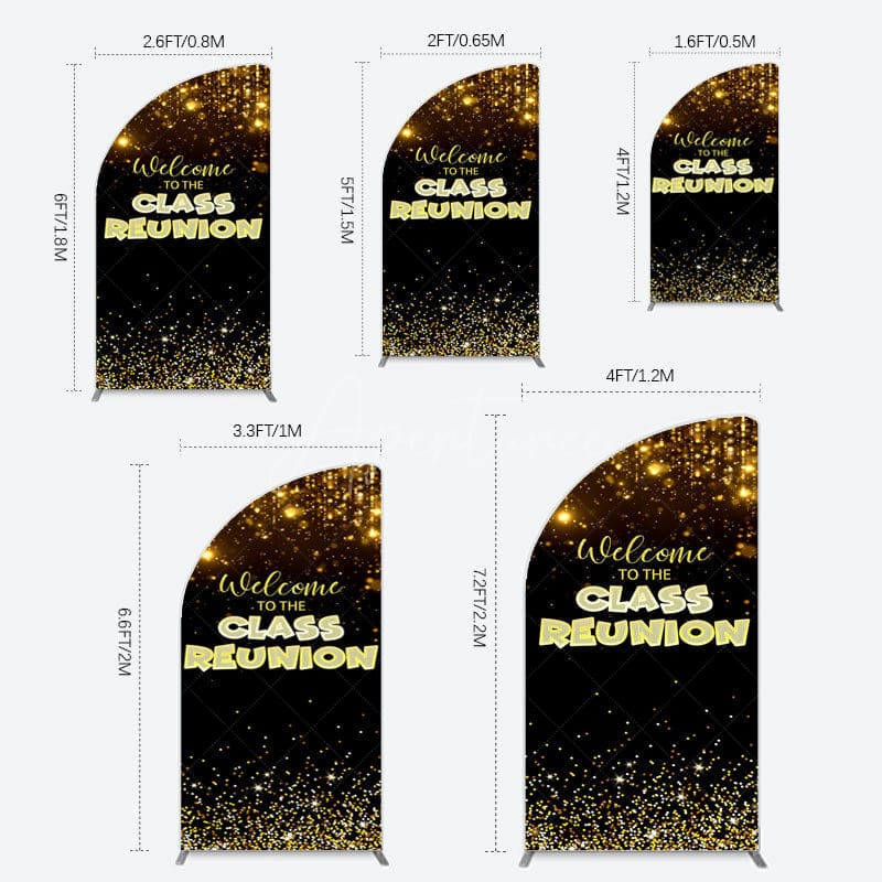 Aperturee - Aperturee Glitter Gold Class Reunion Anniversary Half Moon Arch Backdrop
