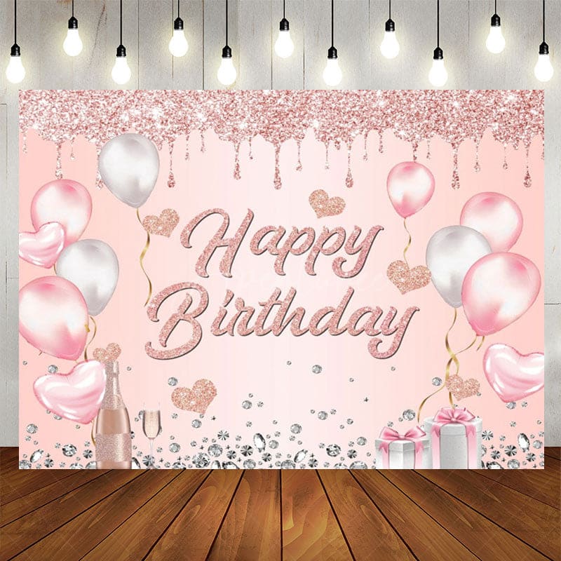 Aperturee - Aperturee Glitter Heart Balloon Gifts Happy Birthday Backdrop