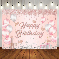 Aperturee - Aperturee Glitter Heart Balloon Gifts Happy Birthday Backdrop