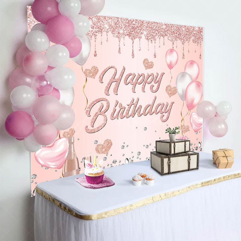 Aperturee - Aperturee Glitter Heart Balloon Gifts Happy Birthday Backdrop
