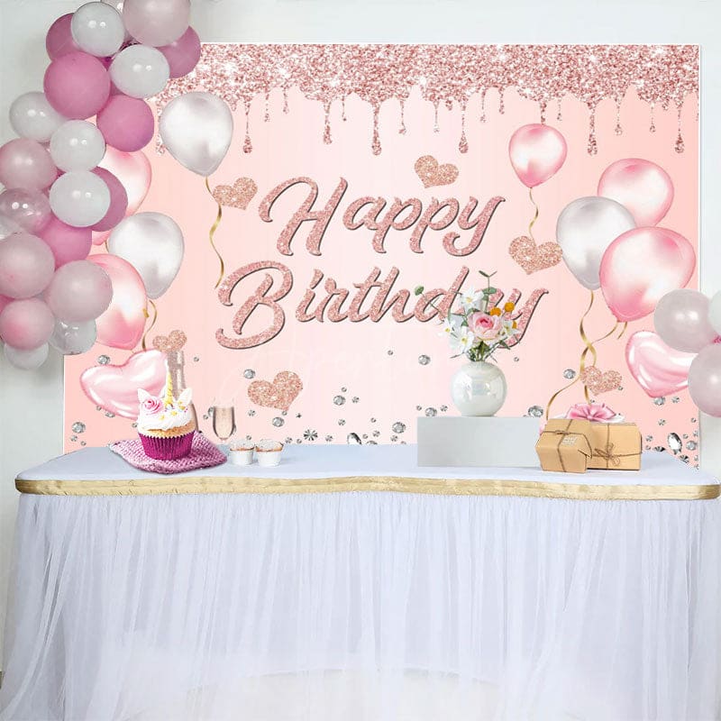 Aperturee - Aperturee Glitter Heart Balloon Gifts Happy Birthday Backdrop