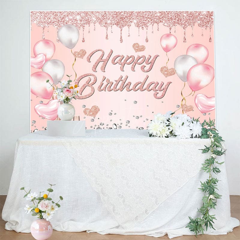 Aperturee - Aperturee Glitter Heart Balloon Gifts Happy Birthday Backdrop